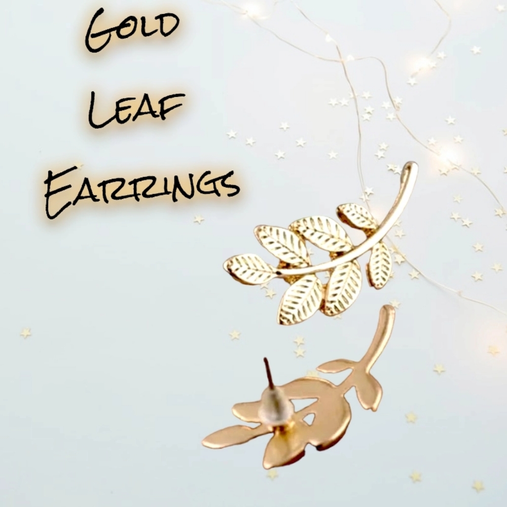 NWT Gold stud earrings dainty Leaf Branch Earrings